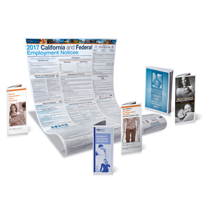 CalChamber's convenient kit provides a 28"x44" all-in-one poster with the 17 state and federal notices every California employer must post, plus one 20-pack each of the five pamphlets employees must receive. In fact, the kit costs less than buying required posters and pamphlets separately.
