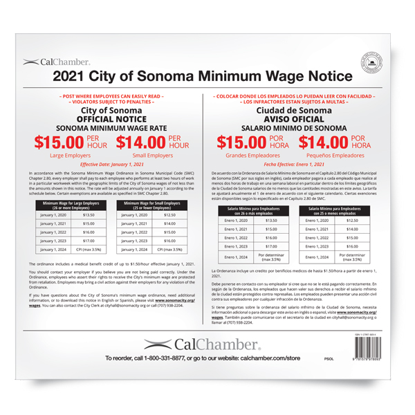 CalChamber Store Product Details Sonoma Minimum Wage Poster