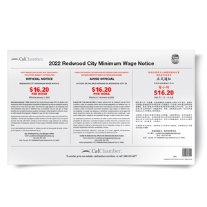 Redwood City Minimum Wage Poster