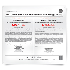South San Francisco Minimum Wage Poster