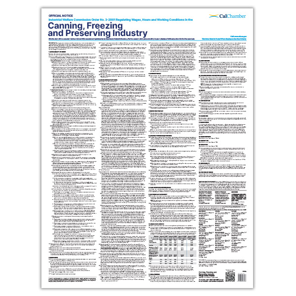 Wage Order 3 - Canning, Freezing and Preserving