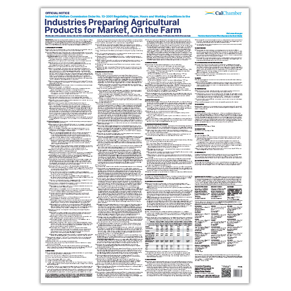 Wage Order 13 - Industries Preparing Agricultural Products for Market, on the Farm