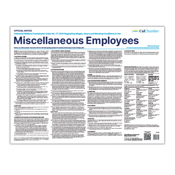 Wage Order 17 - Miscellaneous Employees