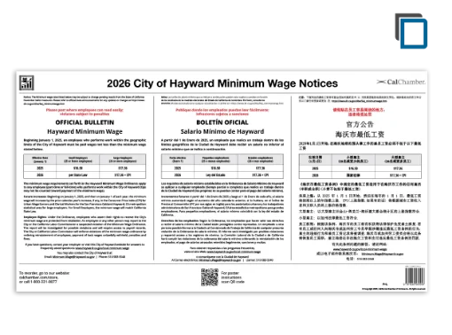 Picture of Hayward Minimum Wage Poster