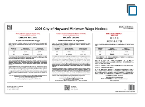 Picture of Hayward Minimum Wage Poster